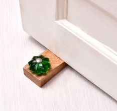 Green Flower Handmade Wooden Door Stopper